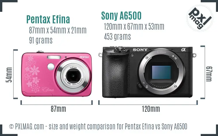 Pentax Efina vs Sony A6500 size comparison