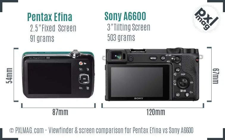 Pentax Efina vs Sony A6600 Screen and Viewfinder comparison