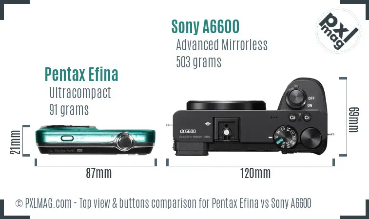Pentax Efina vs Sony A6600 top view buttons comparison