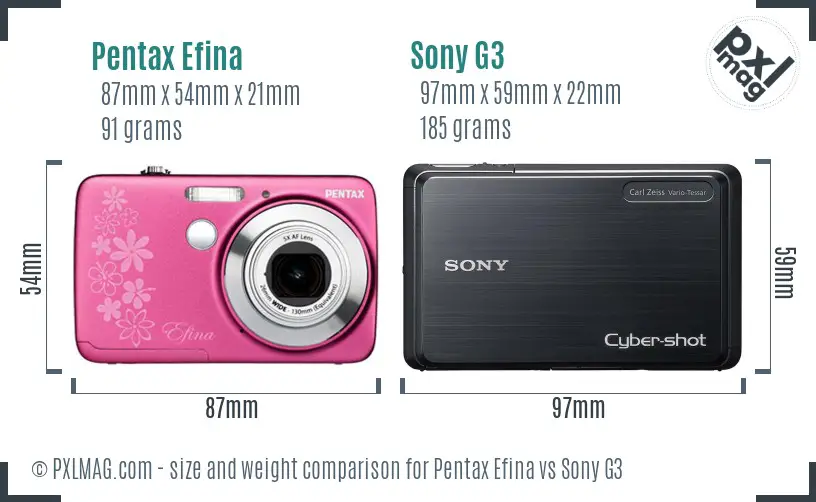 Pentax Efina vs Sony G3 size comparison