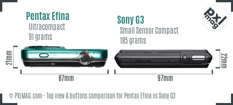 Pentax Efina vs Sony G3 top view buttons comparison