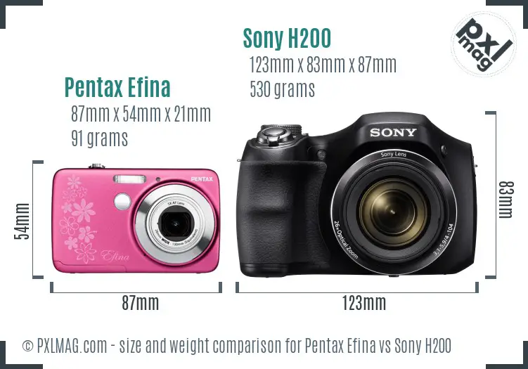 Pentax Efina vs Sony H200 size comparison