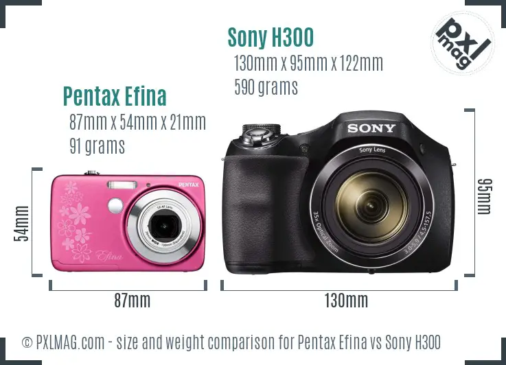 Pentax Efina vs Sony H300 size comparison