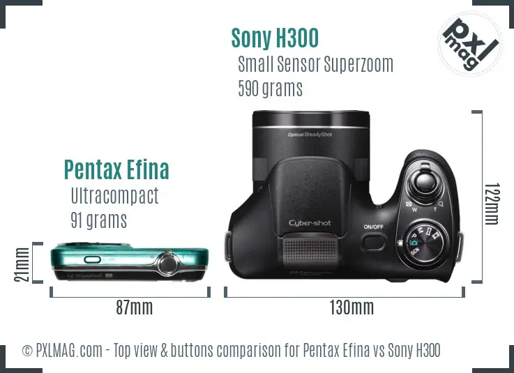 Pentax Efina vs Sony H300 top view buttons comparison