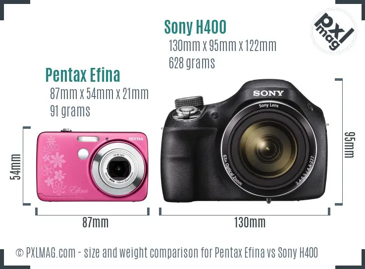 Pentax Efina vs Sony H400 size comparison