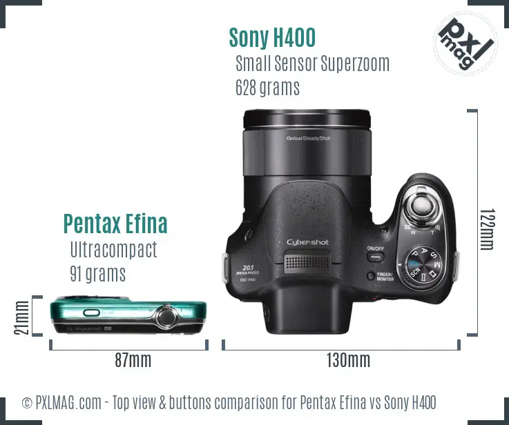 Pentax Efina vs Sony H400 top view buttons comparison