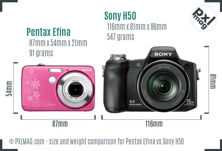 Pentax Efina vs Sony H50 size comparison