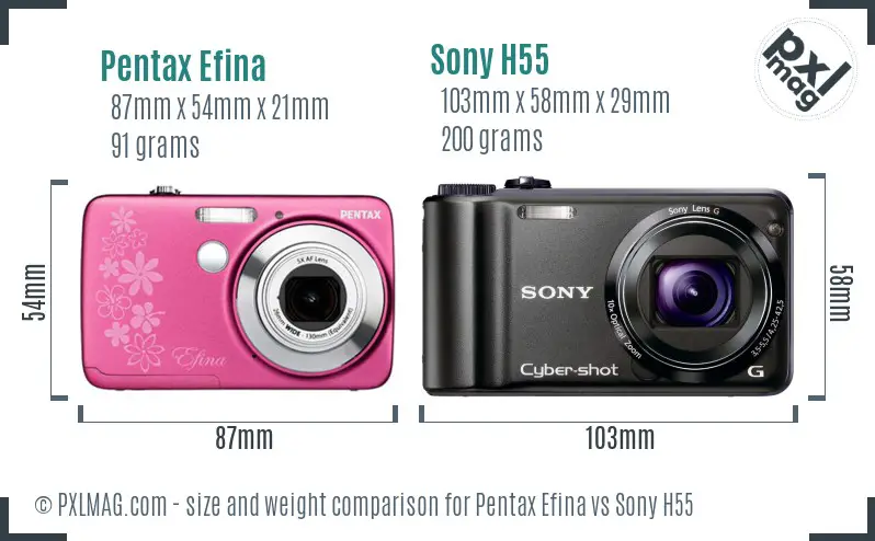 Pentax Efina vs Sony H55 size comparison