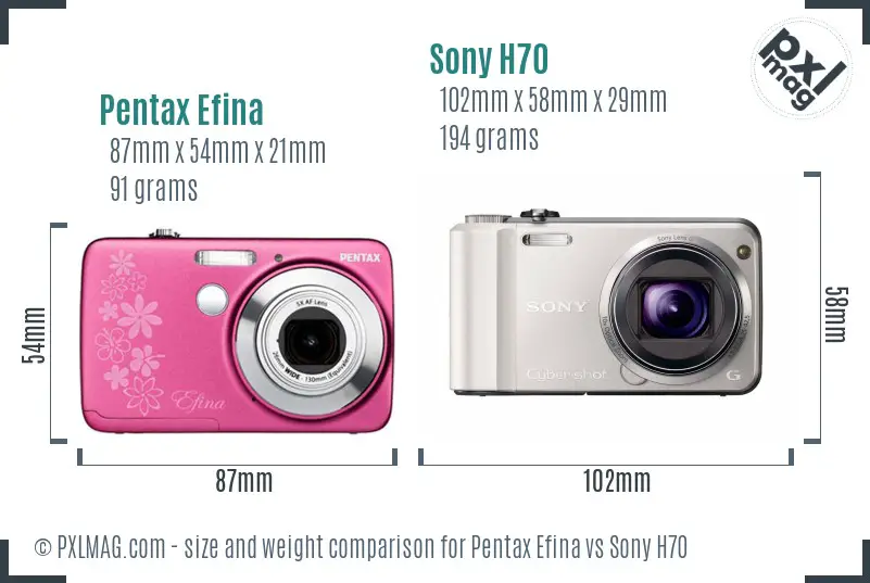 Pentax Efina vs Sony H70 size comparison