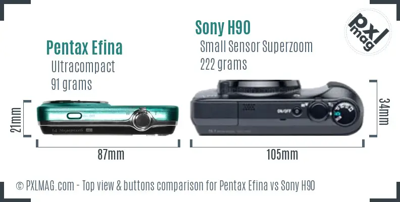 Pentax Efina vs Sony H90 top view buttons comparison