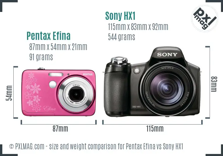 Pentax Efina vs Sony HX1 size comparison