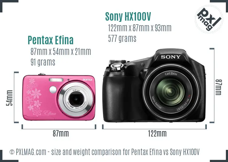 Pentax Efina vs Sony HX100V size comparison