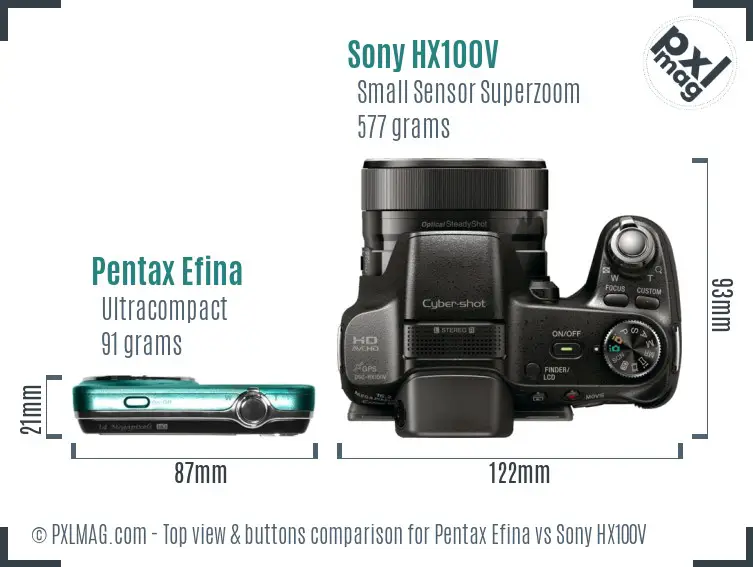 Pentax Efina vs Sony HX100V top view buttons comparison