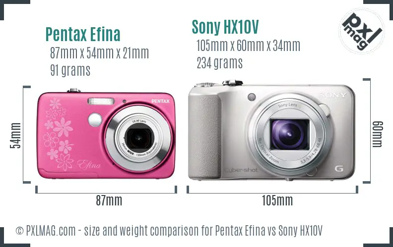 Pentax Efina vs Sony HX10V size comparison