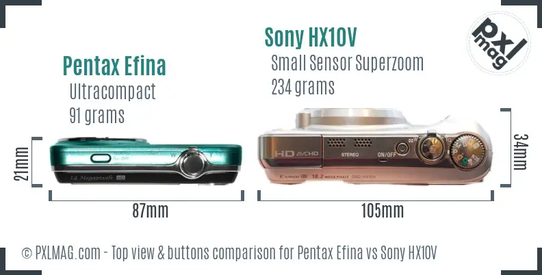 Pentax Efina vs Sony HX10V top view buttons comparison