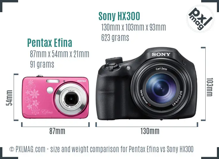 Pentax Efina vs Sony HX300 size comparison