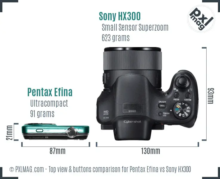 Pentax Efina vs Sony HX300 top view buttons comparison