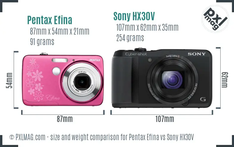 Pentax Efina vs Sony HX30V size comparison