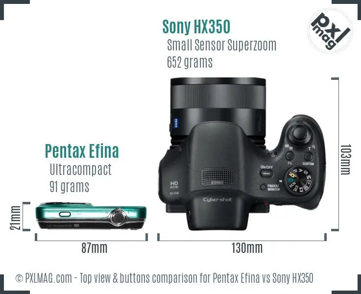 Pentax Efina vs Sony HX350 top view buttons comparison