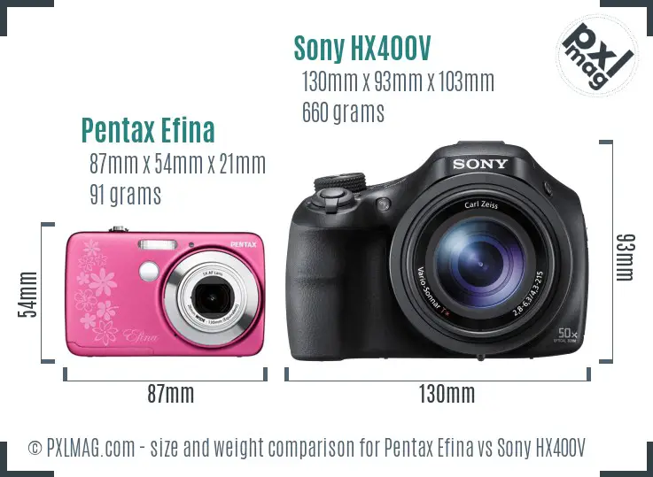 Pentax Efina vs Sony HX400V size comparison