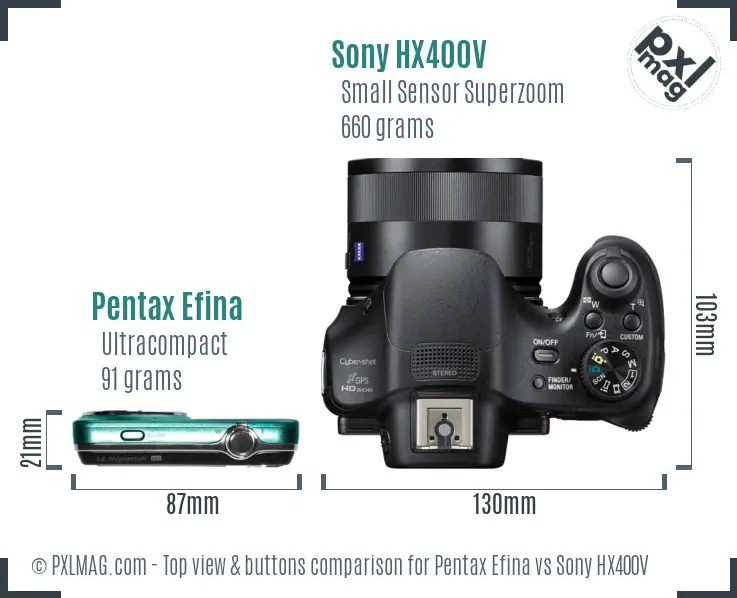 Pentax Efina vs Sony HX400V top view buttons comparison