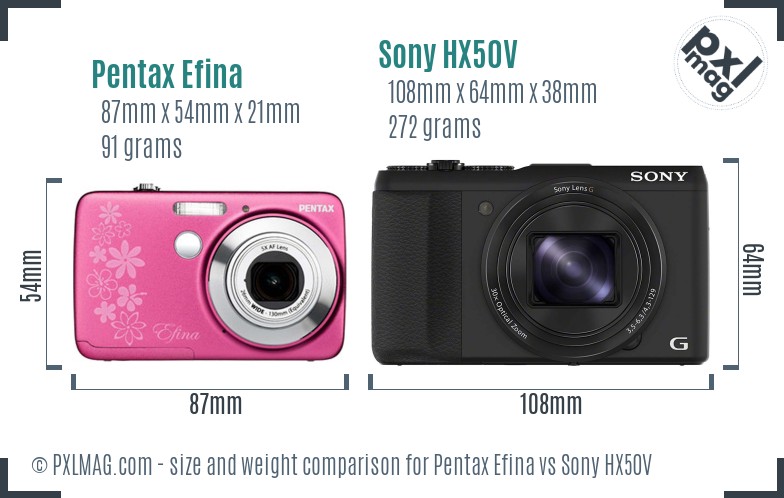 Pentax Efina vs Sony HX50V size comparison