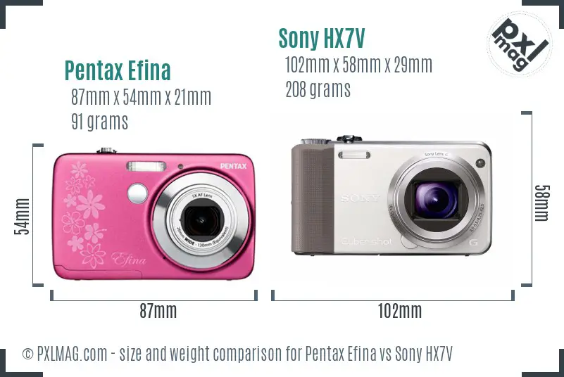 Pentax Efina vs Sony HX7V size comparison