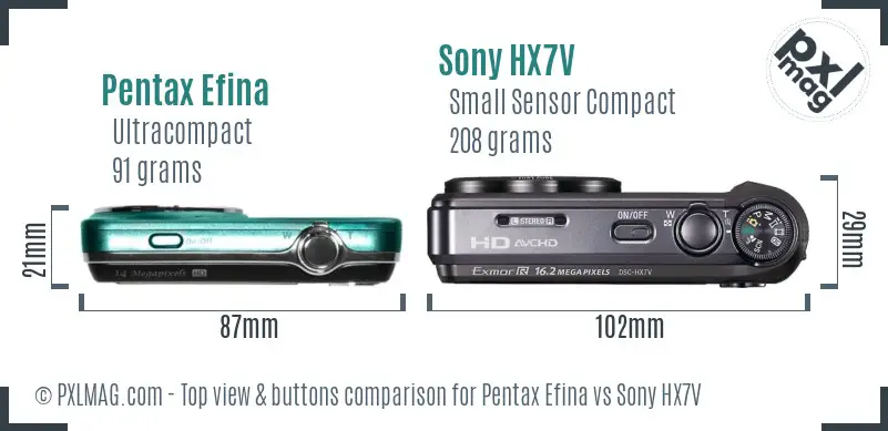 Pentax Efina vs Sony HX7V top view buttons comparison