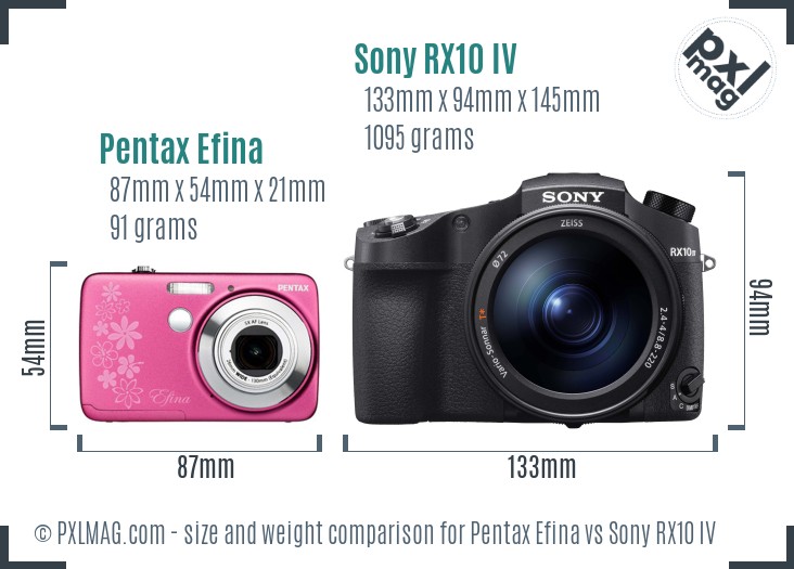 Pentax Efina vs Sony RX10 IV size comparison