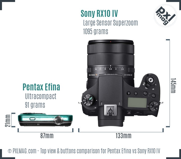 Pentax Efina vs Sony RX10 IV top view buttons comparison