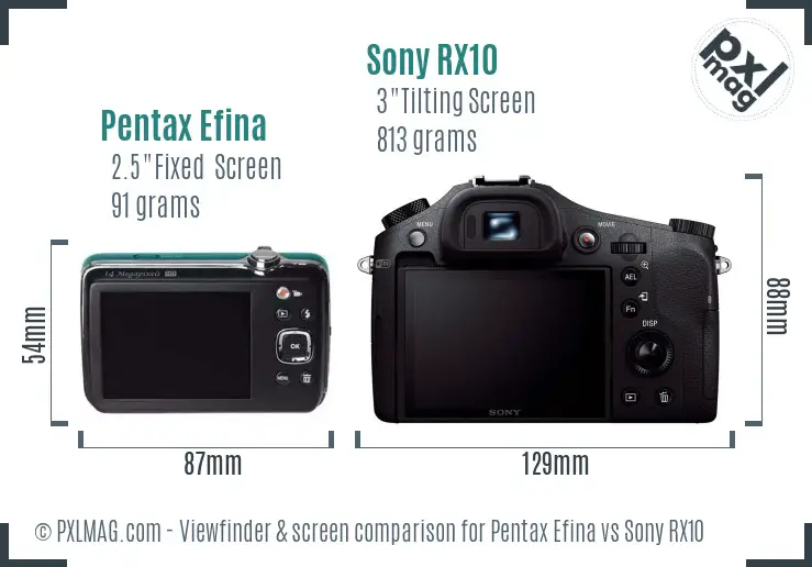 Pentax Efina vs Sony RX10 Screen and Viewfinder comparison