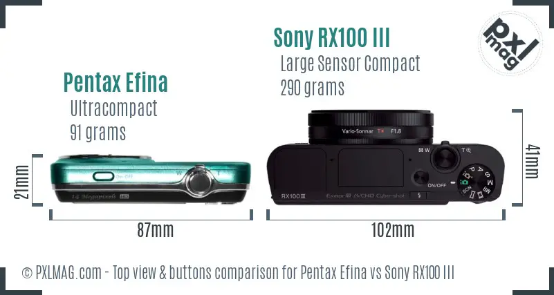 Pentax Efina vs Sony RX100 III top view buttons comparison