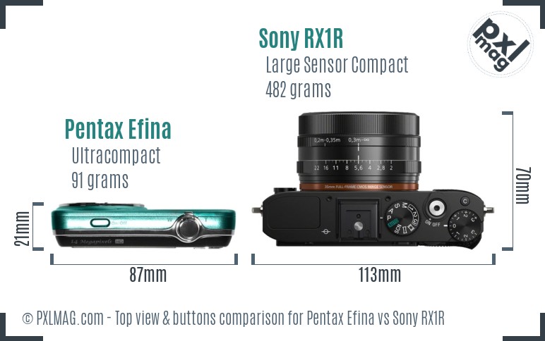 Pentax Efina vs Sony RX1R top view buttons comparison