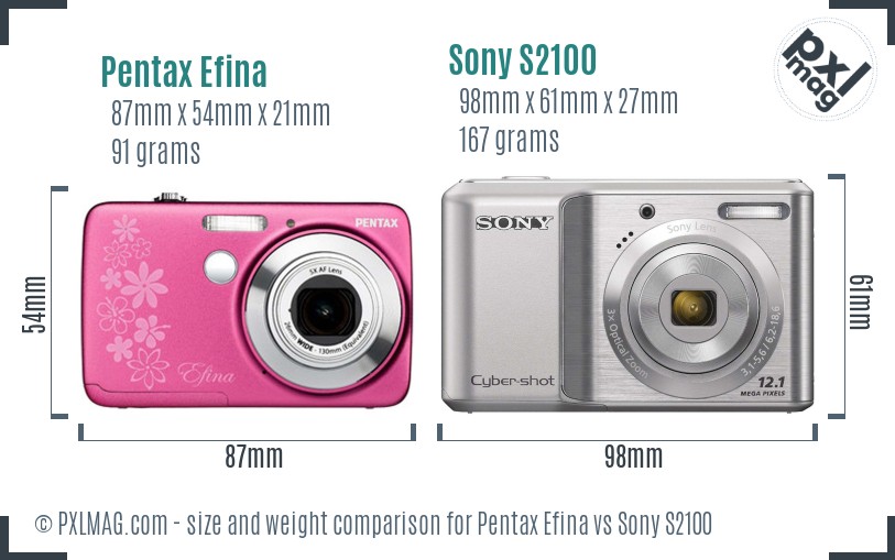 Pentax Efina vs Sony S2100 size comparison