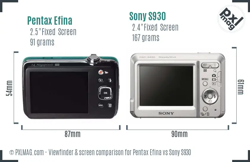 Pentax Efina vs Sony S930 Screen and Viewfinder comparison Pentax Efina vs Sony S930 Screen and Viewfinder comparison