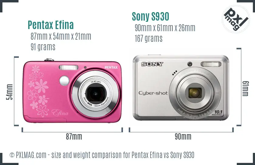 Pentax Efina vs Sony S930 size comparison Pentax Efina vs Sony S930 size comparison