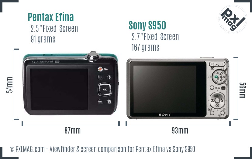 Pentax Efina vs Sony S950 Screen and Viewfinder comparison