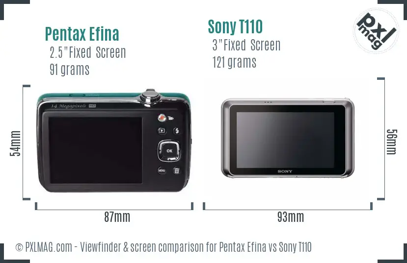 Pentax Efina vs Sony T110 Screen and Viewfinder comparison