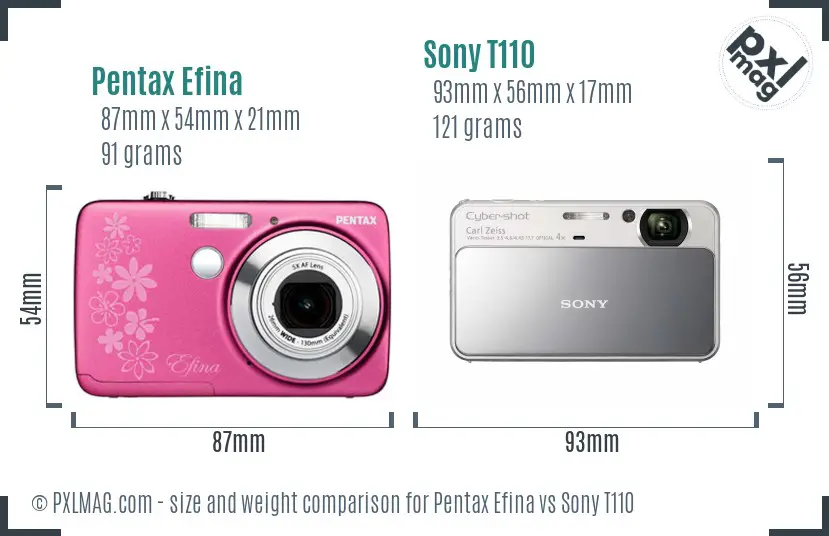 Pentax Efina vs Sony T110 size comparison