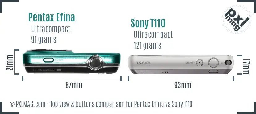 Pentax Efina vs Sony T110 top view buttons comparison