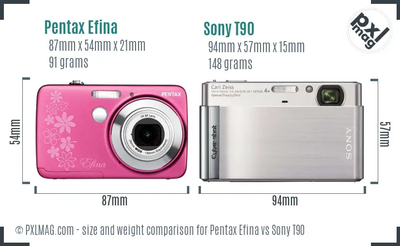 Pentax Efina vs Sony T90 size comparison