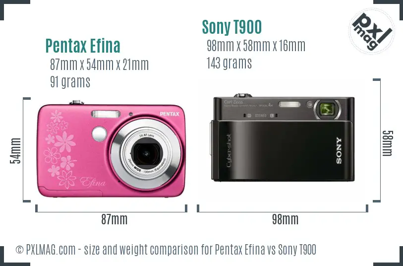 Pentax Efina vs Sony T900 size comparison