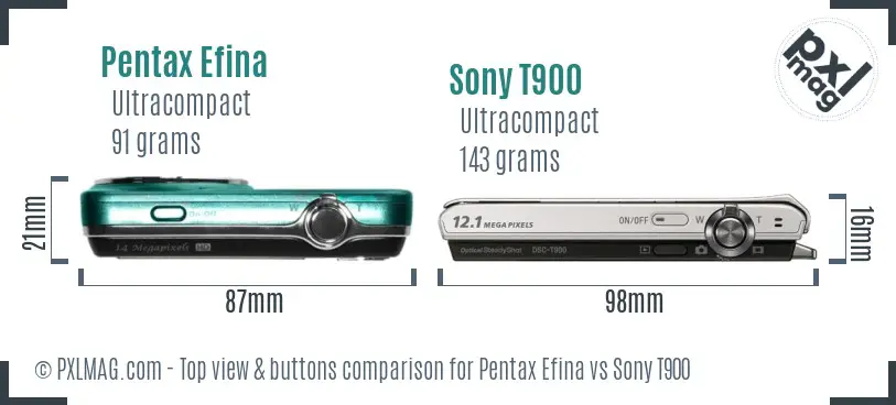 Pentax Efina vs Sony T900 top view buttons comparison