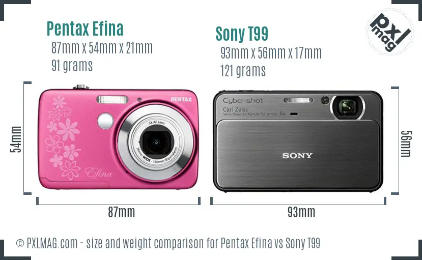 Pentax Efina vs Sony T99 size comparison