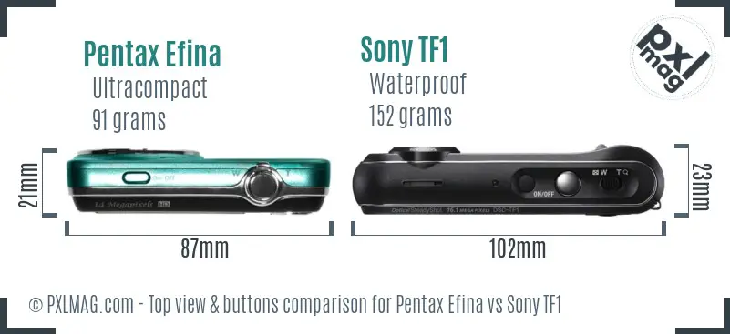 Pentax Efina vs Sony TF1 top view buttons comparison Pentax Efina vs Sony TF1 top view buttons comparison