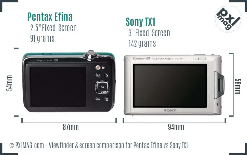Pentax Efina vs Sony TX1 Screen and Viewfinder comparison Pentax Efina vs Sony TX1 Screen and Viewfinder comparison