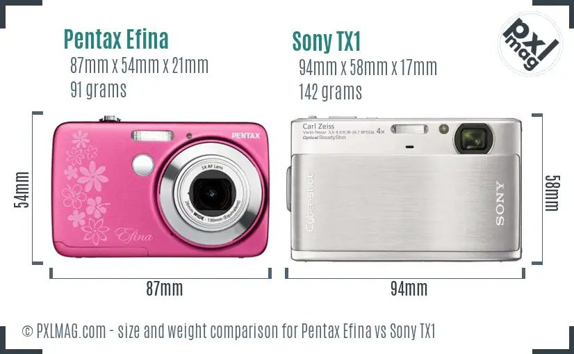 Pentax Efina vs Sony TX1 size comparison Pentax Efina vs Sony TX1 size comparison