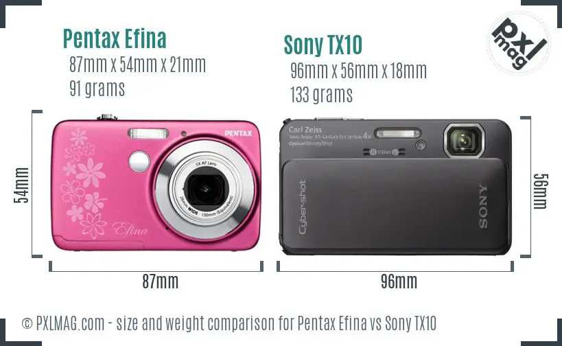 Pentax Efina vs Sony TX10 size comparison