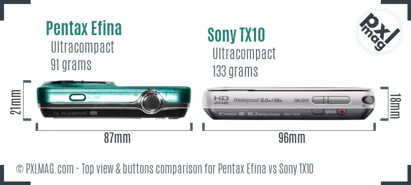 Pentax Efina vs Sony TX10 top view buttons comparison