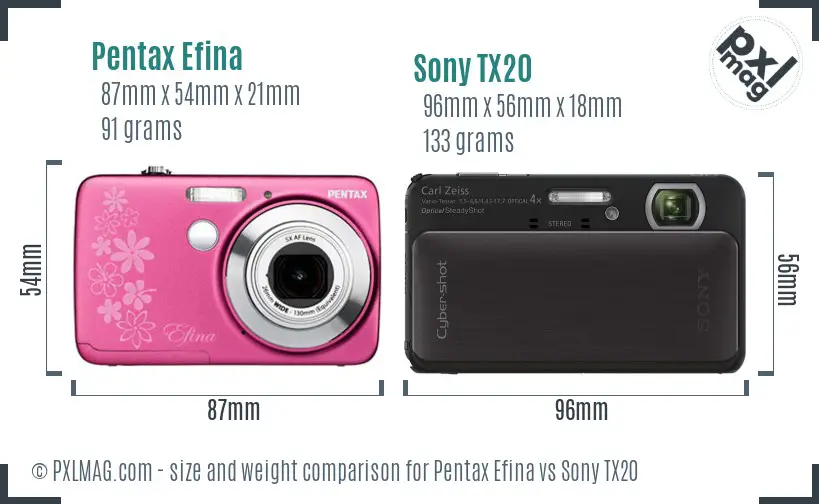 Pentax Efina vs Sony TX20 size comparison
